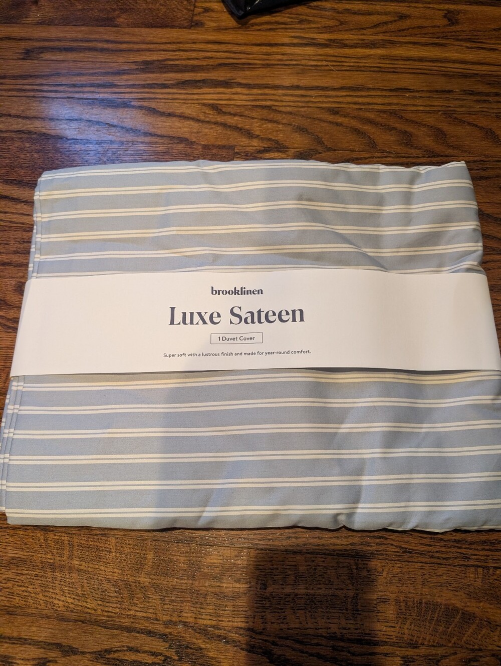 Brooklinen Luxe Sateen King Duvet Cover Blue Frost Stripe